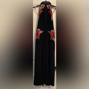 Black Gianni Bini Jumpsuit with Rose Details